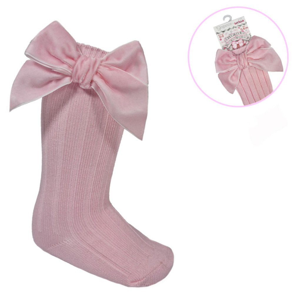 PINK KNEE LENGTH SOCKS W/VELVET BOW