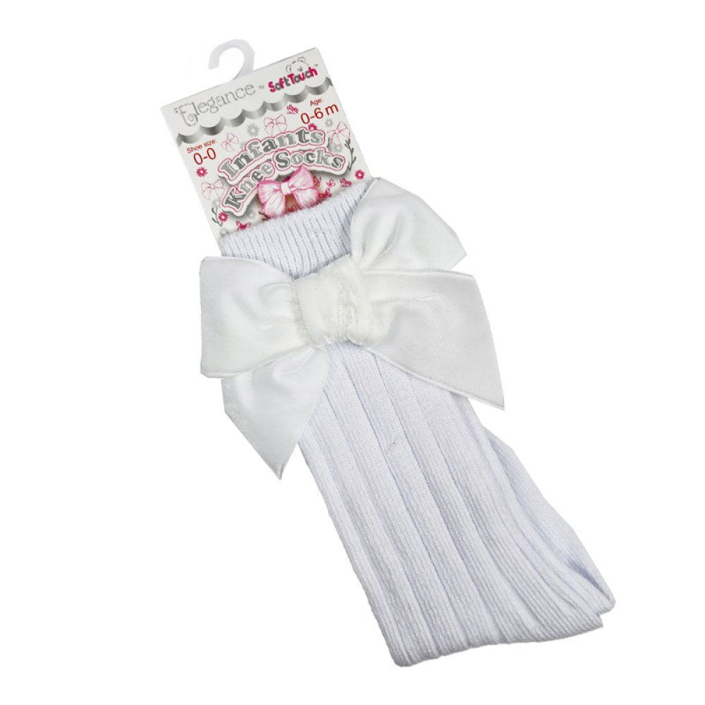 WHITE KNEE LENGTH SOCKS W/VELVET BOW