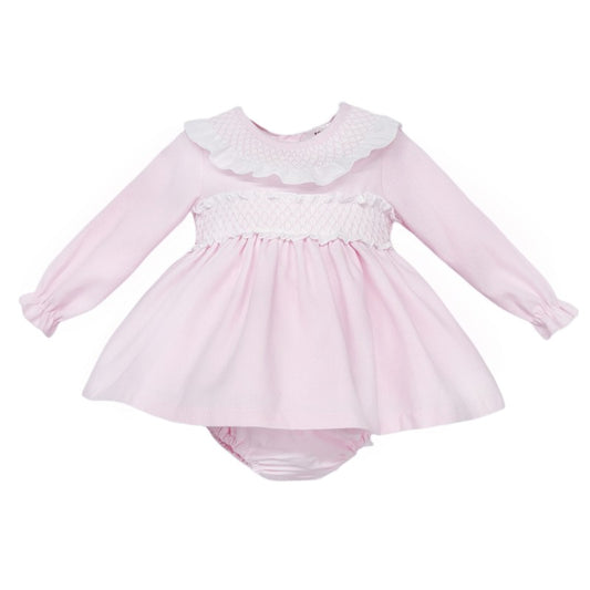 NEW IN WEE ME BABY GIRL PINK COTTON PUFF BALL SMOCK DRESS WITH PANTS