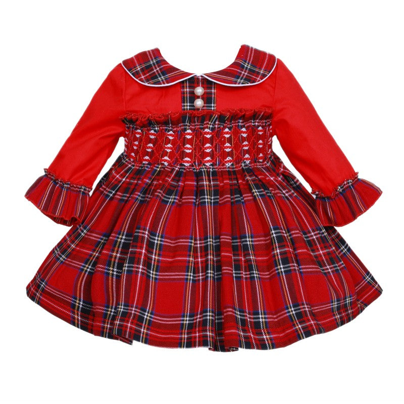 New In Wee Me Girls Tartan Hand Smocked Pearl Dress