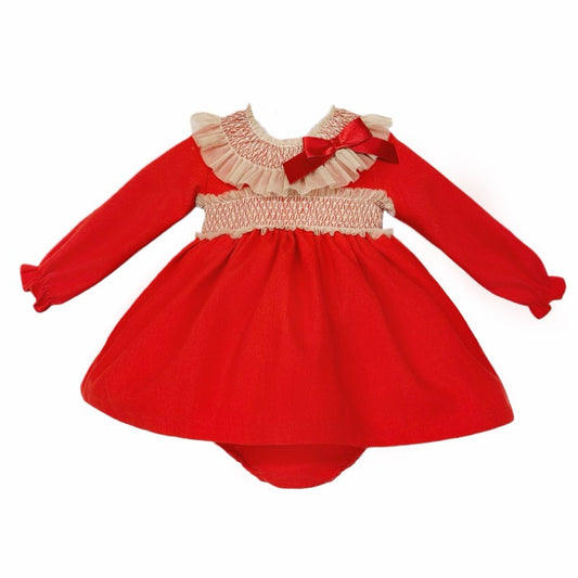 New In Wee Me Girls Puff Red Smocked Dress