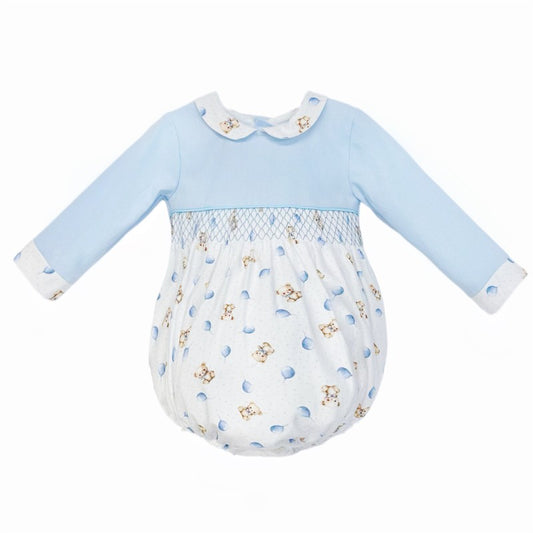 New In Wee Me Baby Blue Teddy Smocked Romper