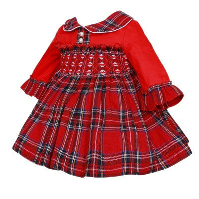 New In Wee Me Girls Tartan Hand Smocked Pearl Dress