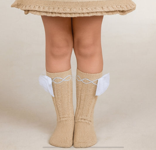 PRE ORDER New In Rahigo SS26 Girls Tulle Bow Socks ( Camel White )