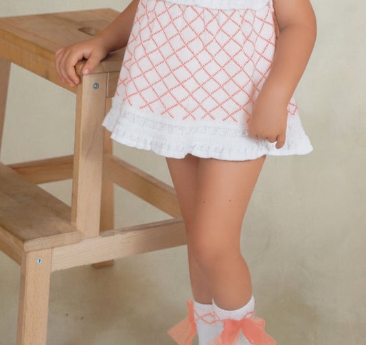 PRE ORDER New In Rahigo SS26 Tulle Bow Socks (White Salmon)