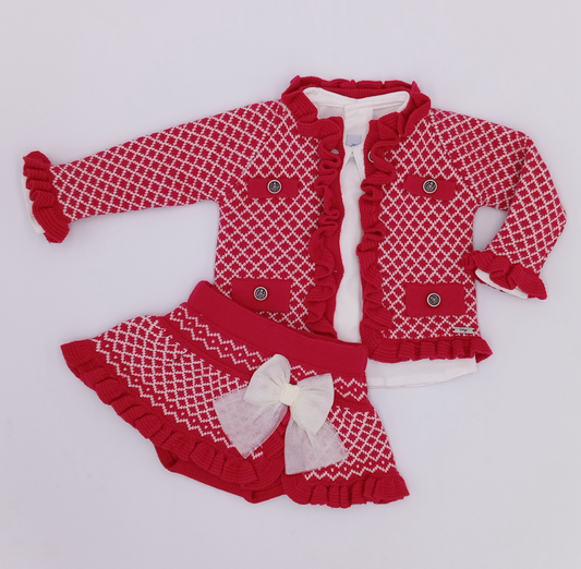 PRE-ORDER New In Rahigo Skirt, Blouse, Cardigan - *RED - CREAM*