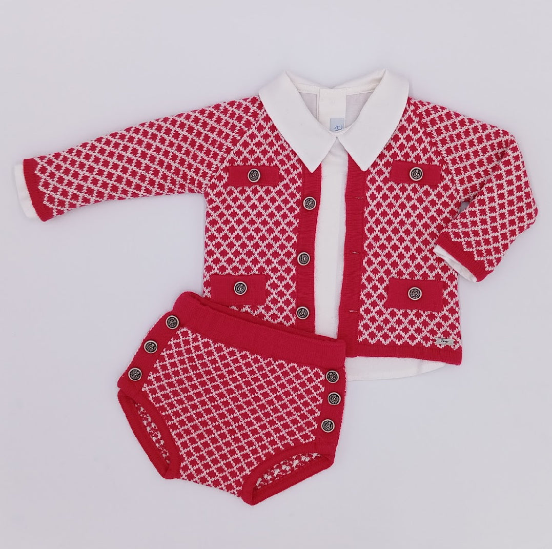 PRE-ORDER New In Rahigo AW25 Boys Shorts, Shirt, Cardigan 3pc - *RED - CREAM*