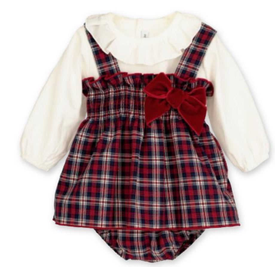 Calamaro Baby - Girls Tartan Dress Blouse & Pants Set