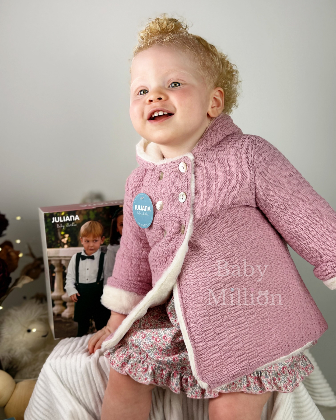 New In Juliana Knitted Coat w/ Fur Lining Dusty Pink