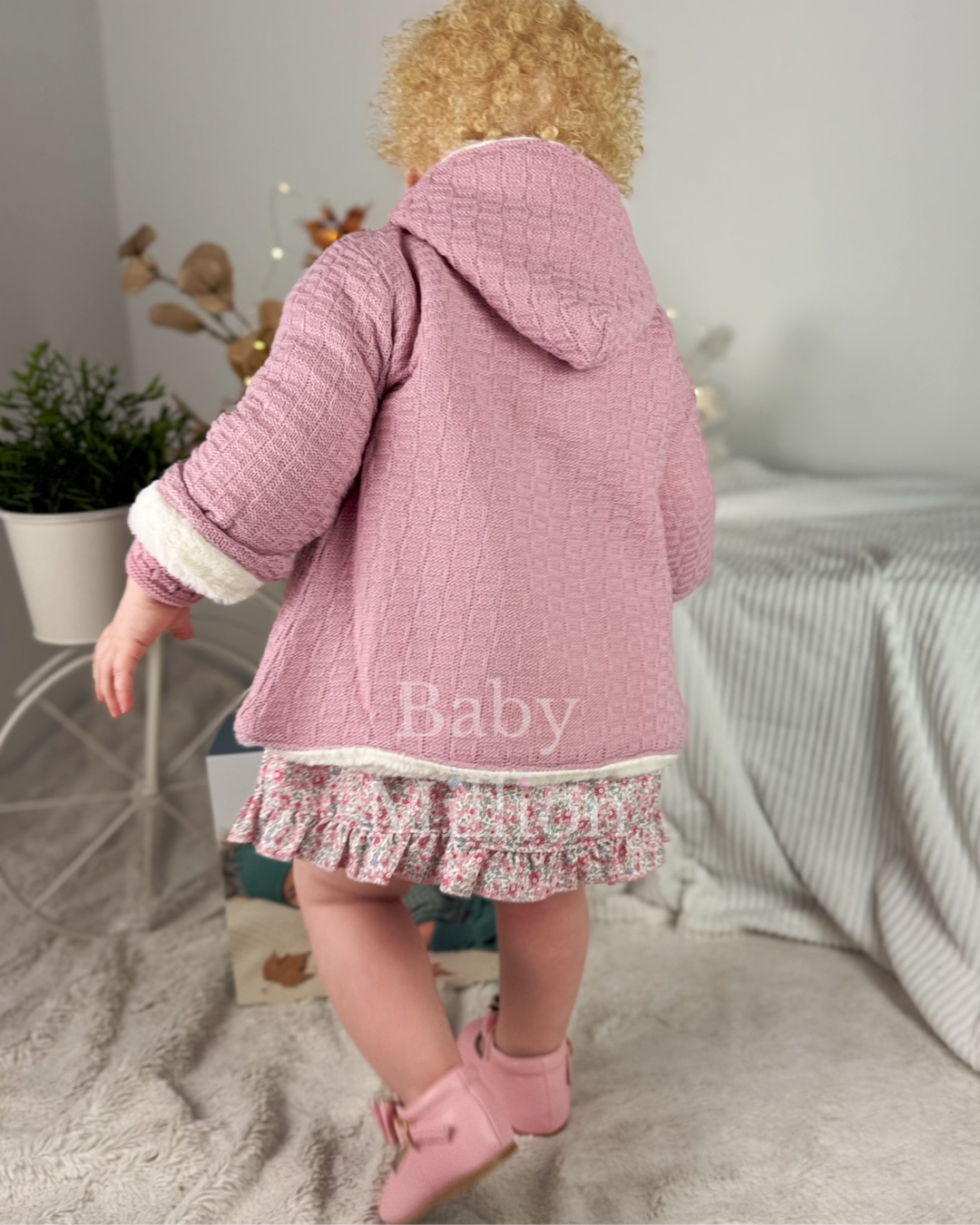 New In Juliana Knitted Coat w/ Fur Lining Dusty Pink