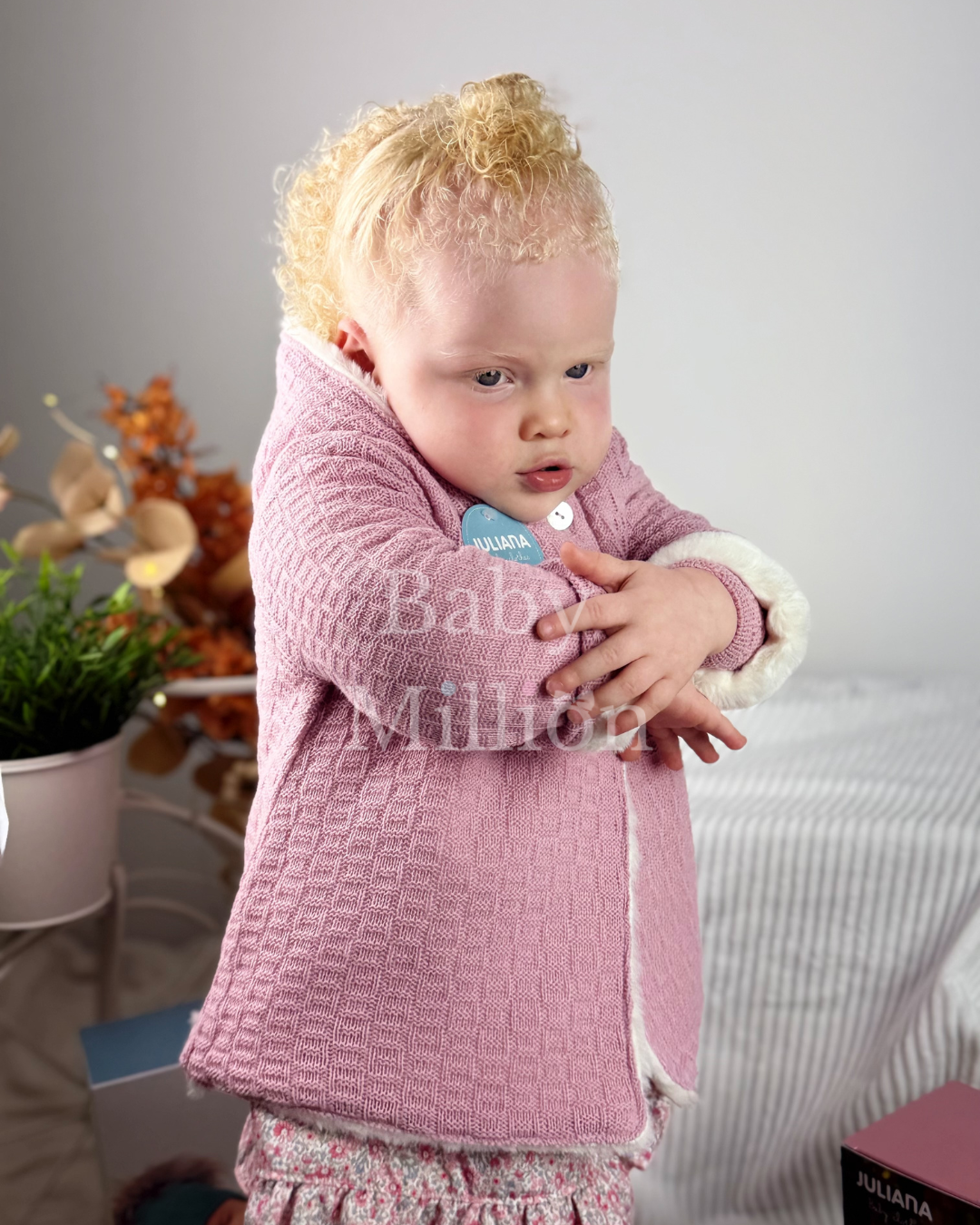 New In Juliana Knitted Coat w/ Fur Lining Dusty Pink