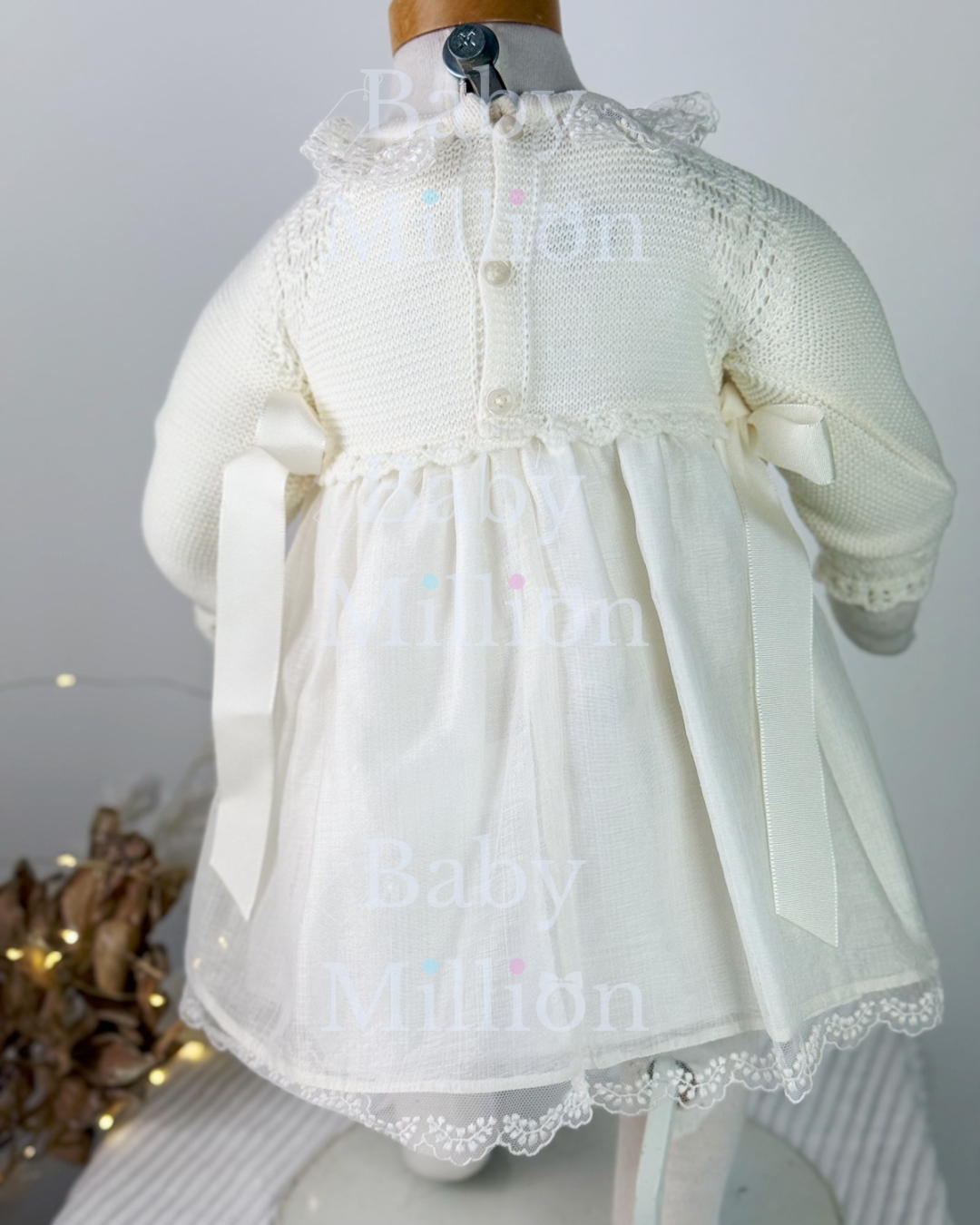 New In Mac Illusion Baby Girls Dress w/ Knitted Canesu & Ruffles/Lace Collar