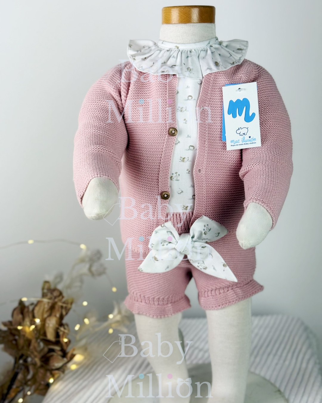 New In Mac Illusion Girls Cardigan, Printed Shirt w/ Ruffle Collar & Knitted Cullote w/ Bow