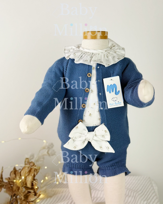 New In Mac Illusion Girls Cardigan, Printed Shirt w/ Ruffle Collar & Knitted Cullote w/ Bow