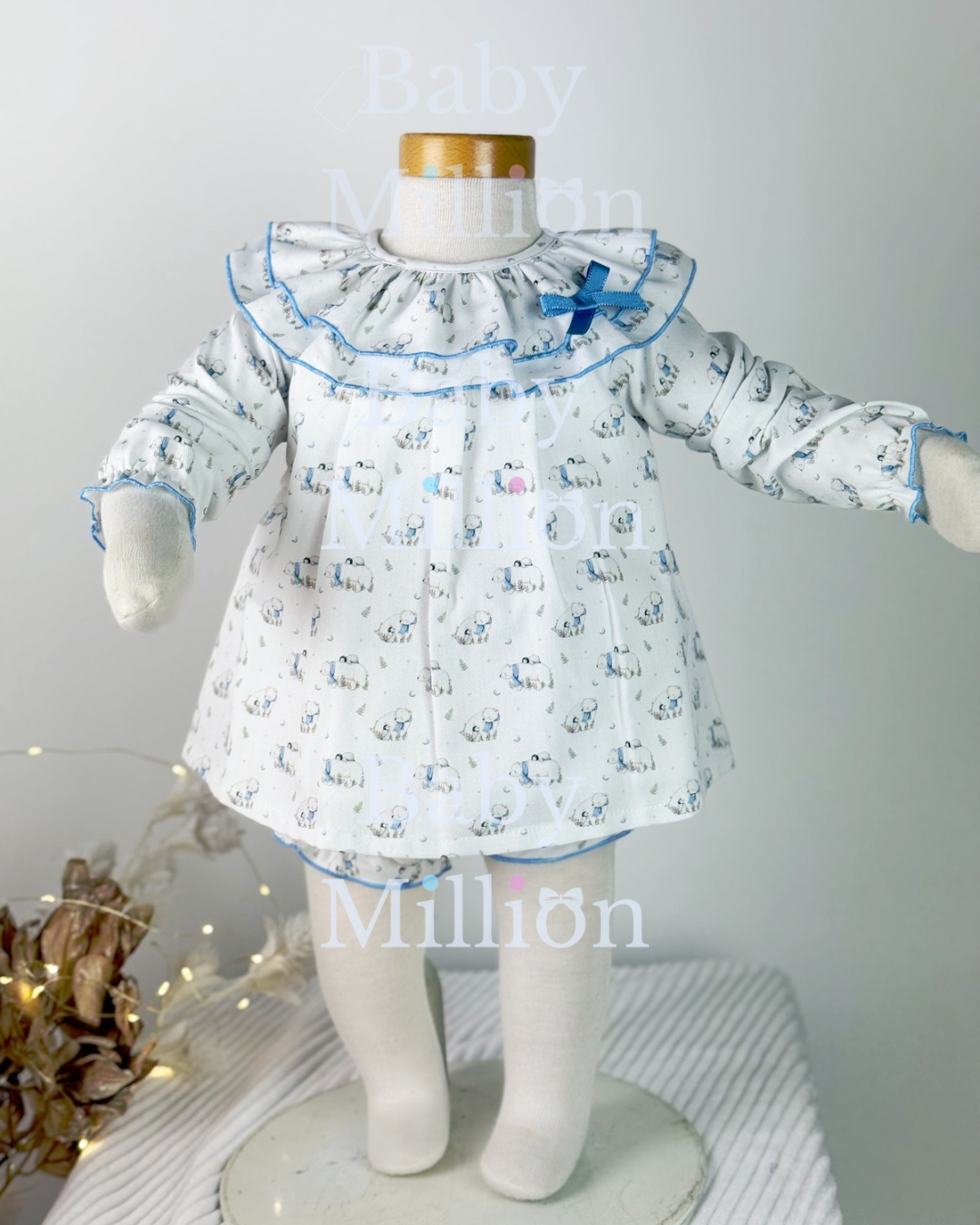 New In Mac Illusion Girls Cotton Printed Dress w/ Ruffle Neckline, Bow & Culotte