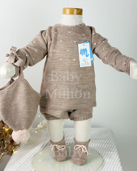 New In Mac Illusion Girls Dotted Sweater & Jam Pants w/ PomPom Hat & Booties