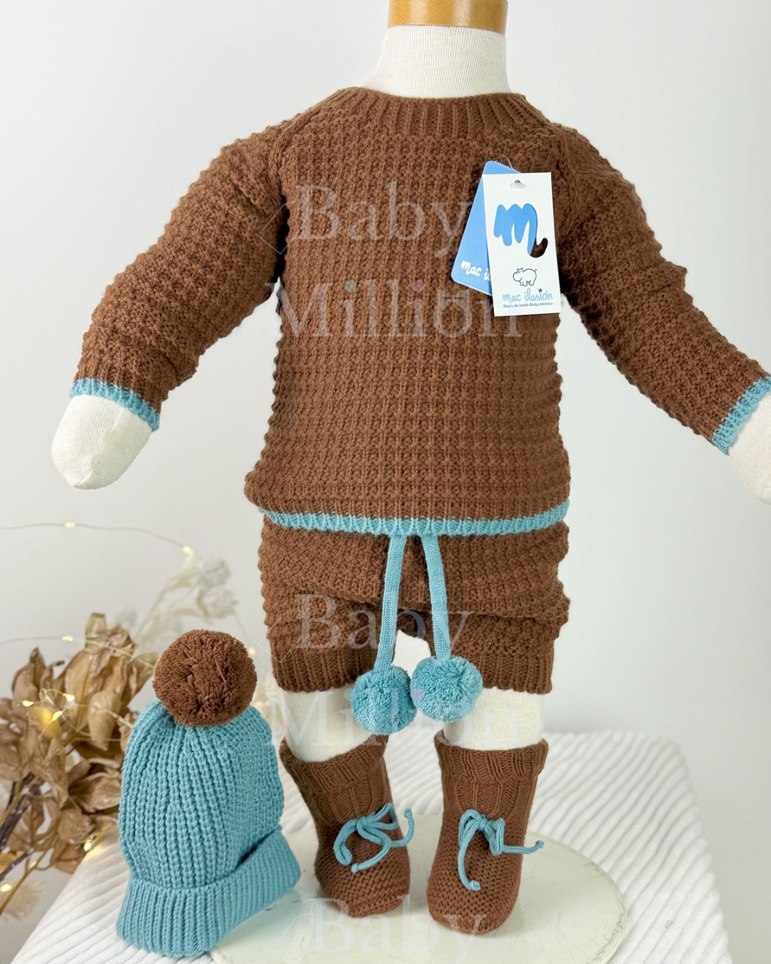 New In Mac Illusion Boys Knitted Sweater & Shorts w/ PomPoms, Pom Pom Hat & Booties