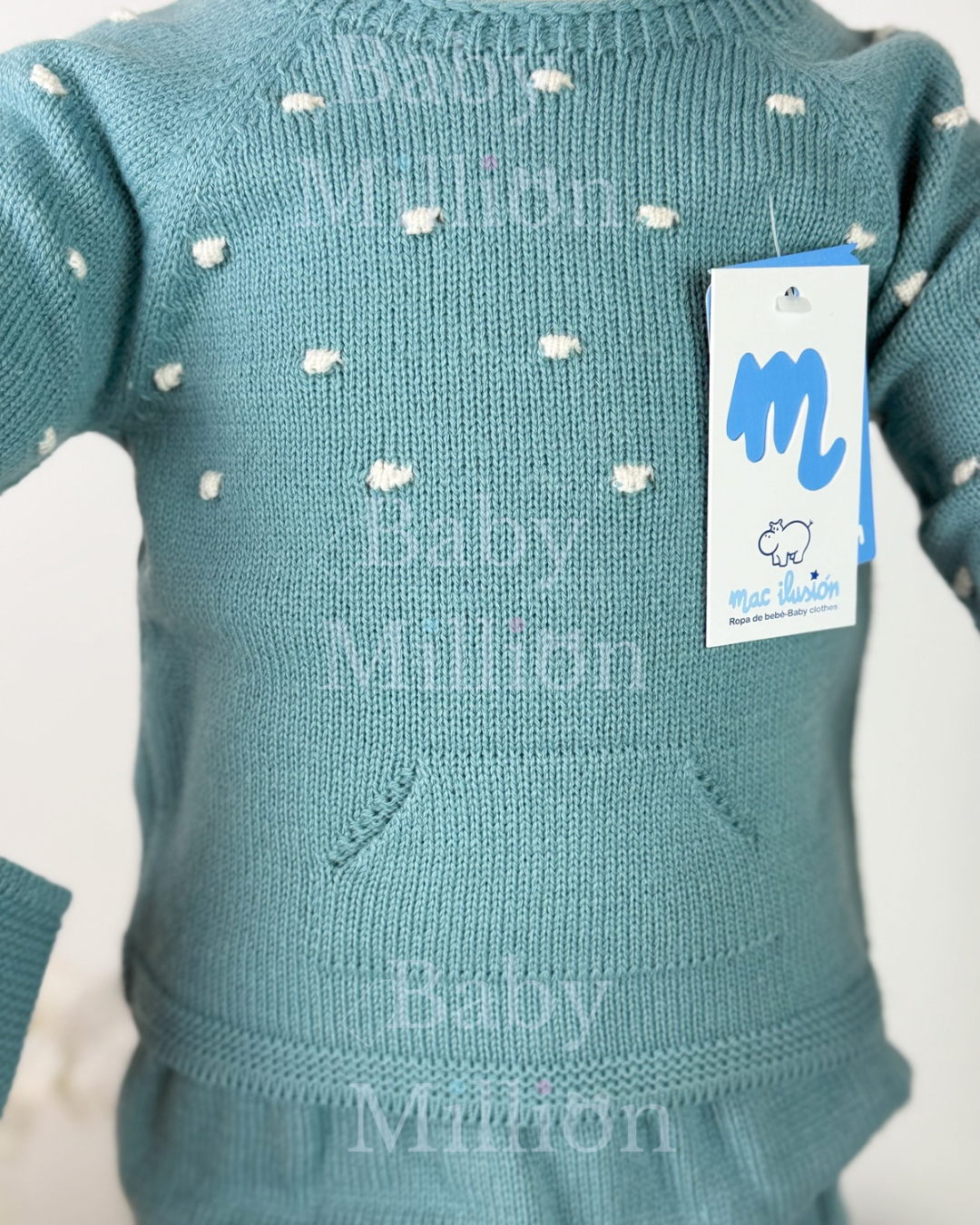 New In Mac Illusion Boys Dotted Sweater & Jam Pants w/ PomPom Hat & Booties