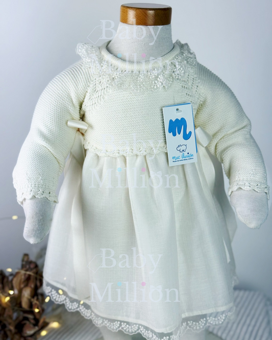 New In Mac Illusion Baby Girls Dress w/ Knitted Canesu & Ruffles/Lace Collar