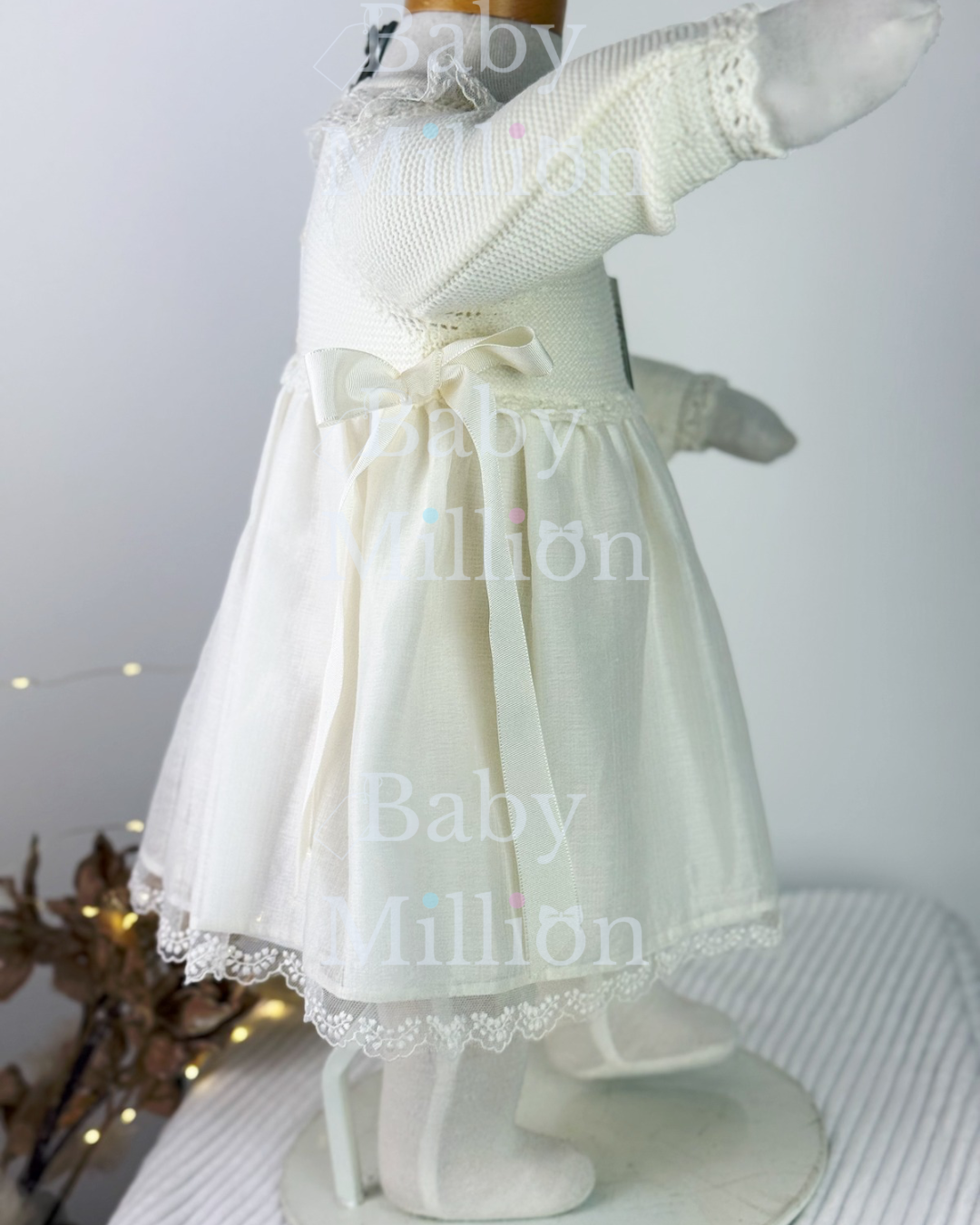 New In Mac Illusion Baby Girls Dress w/ Knitted Canesu & Ruffles/Lace Collar
