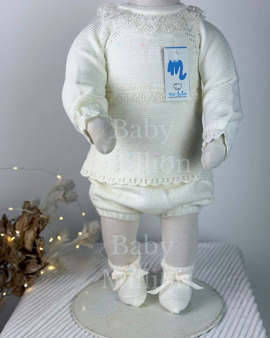 New In Baby Girls Sweater w/ Lace , Cullote, Bonnet & Booties